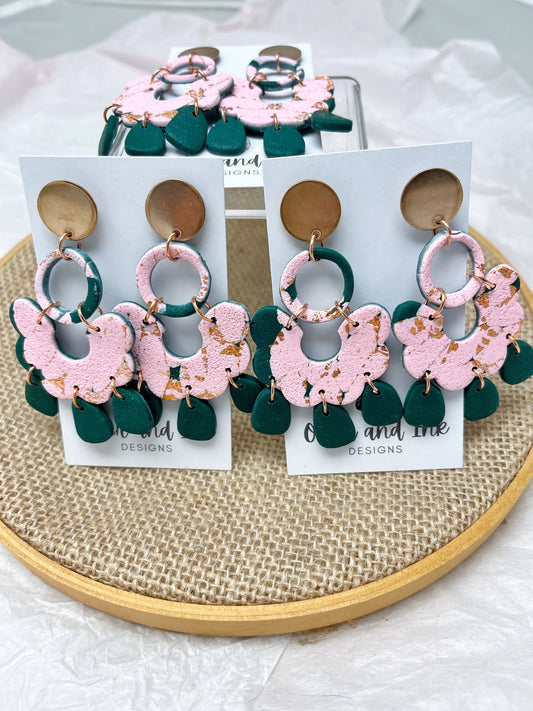 Pink and Green Dangle Earrings