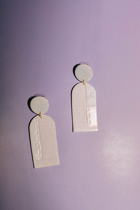 White Patchwork Earrings