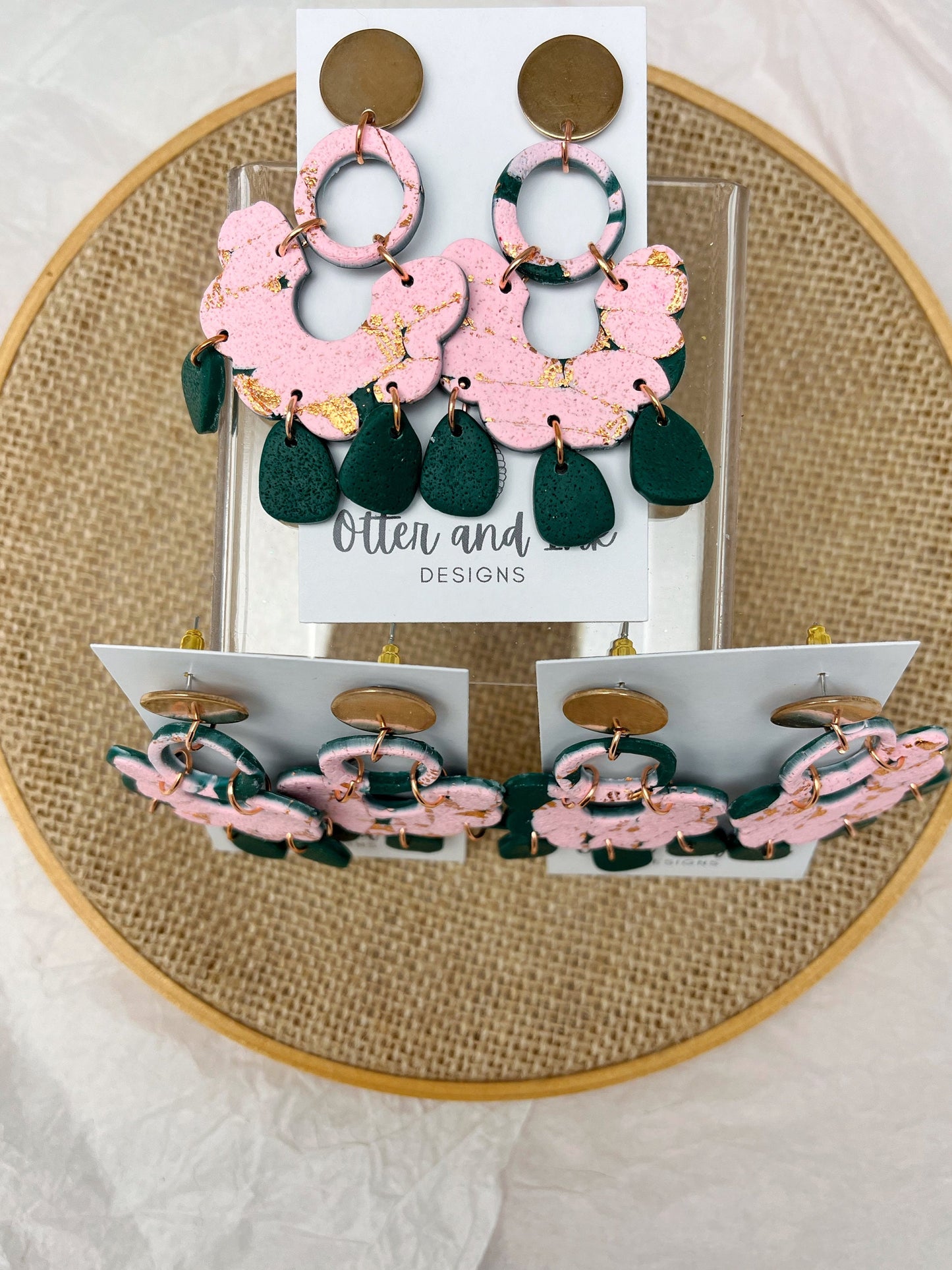 Pink and Green Dangle Earrings